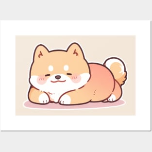 Sleeping Anime Shiba Inu In Kawaii Japanese Aesthetic Posters and Art